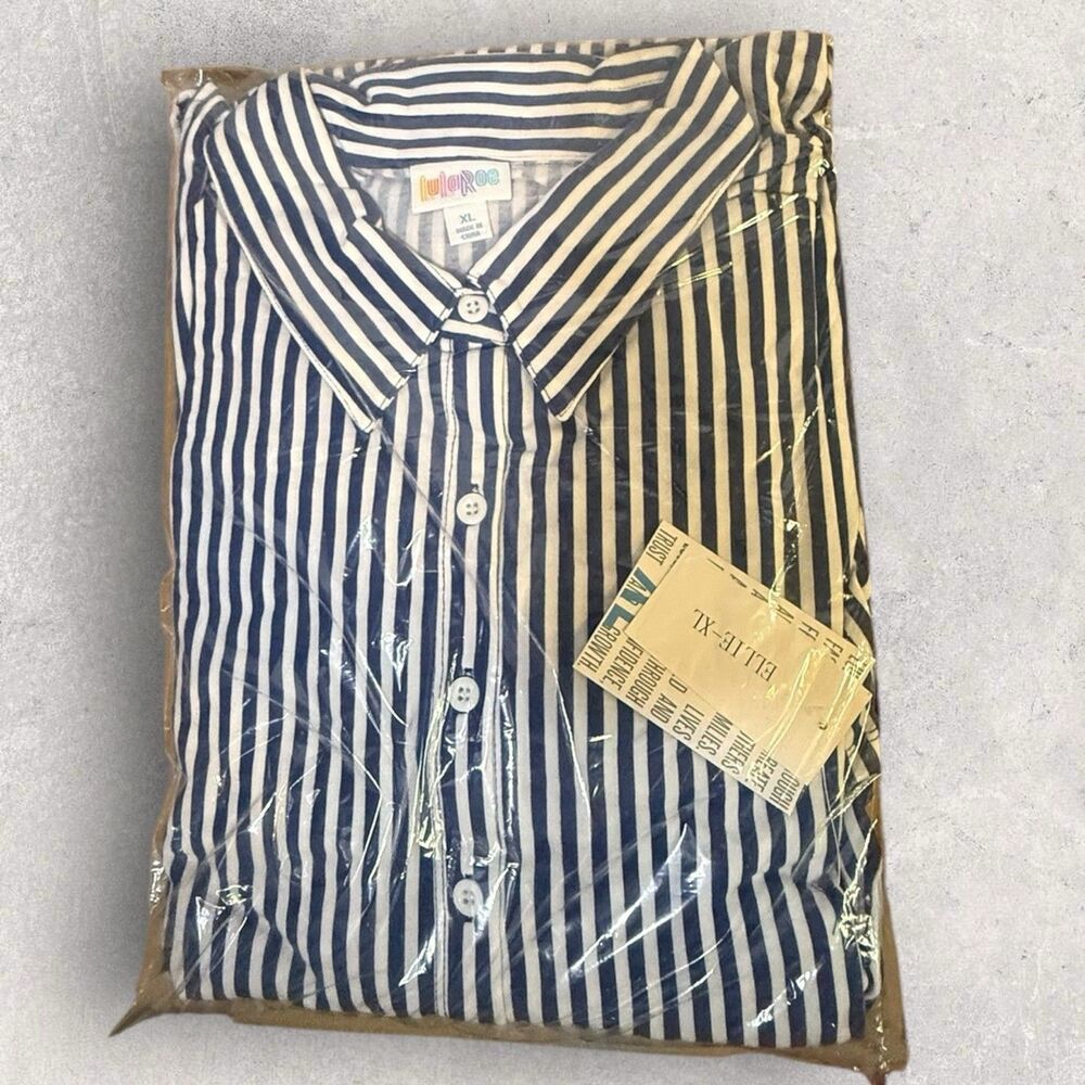 LuLaRoe NWT Ellie  Small(1028). XL And 3XL Shirt Dress Blue And White Stripe
